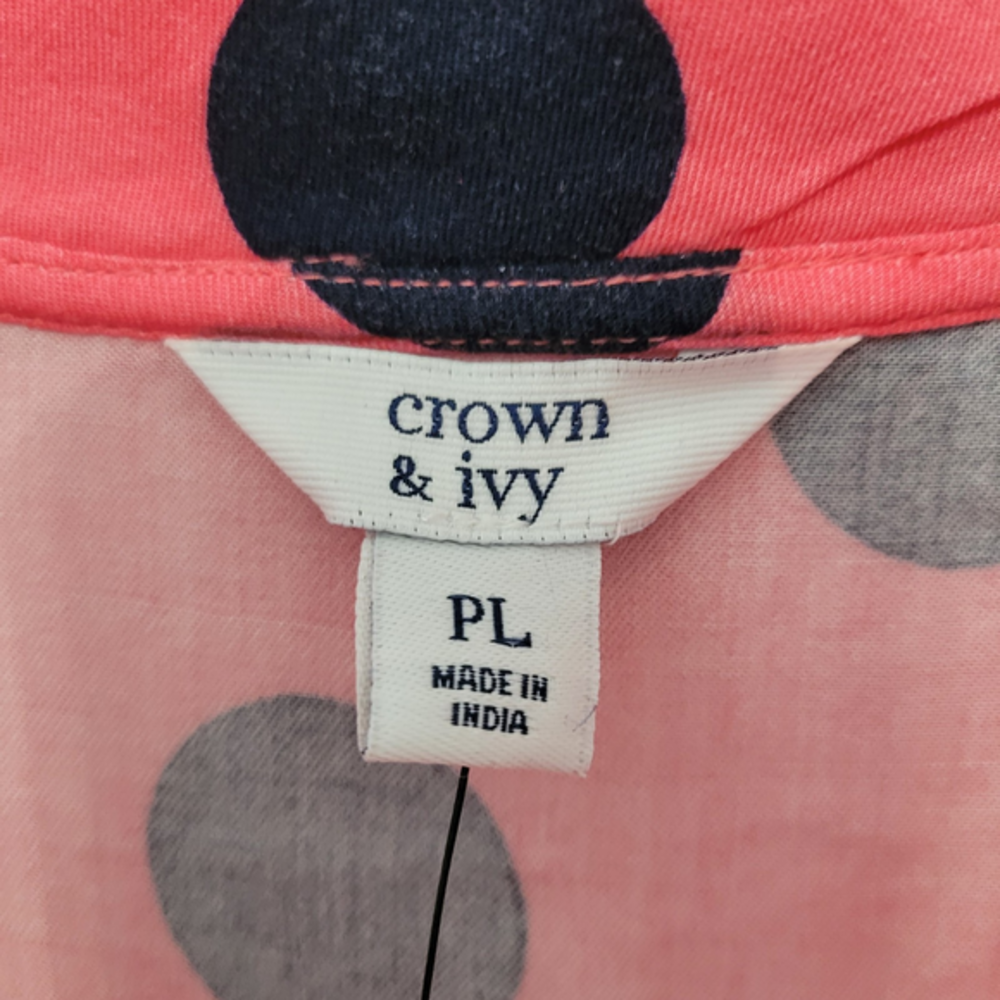 NWT Crown & Ivy Women's Ruffle Trim Pink Polka Dot Blouse Top Size Large Petite - Picture 6 of 11